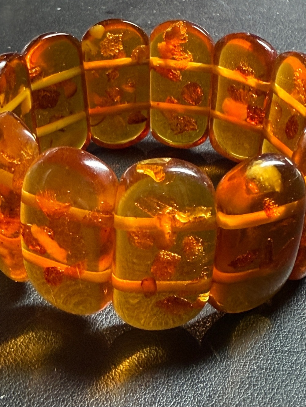 Vintage Natural Baltic Amber Honey Stretch Panel Bracelet 37.6 grams 1 1/4" Wide